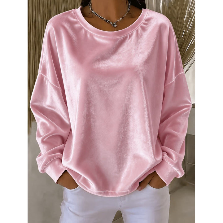 Women's Velvet Oversize Sweatshirt with Round Neck and Set-in Shoulder Mune Fashion