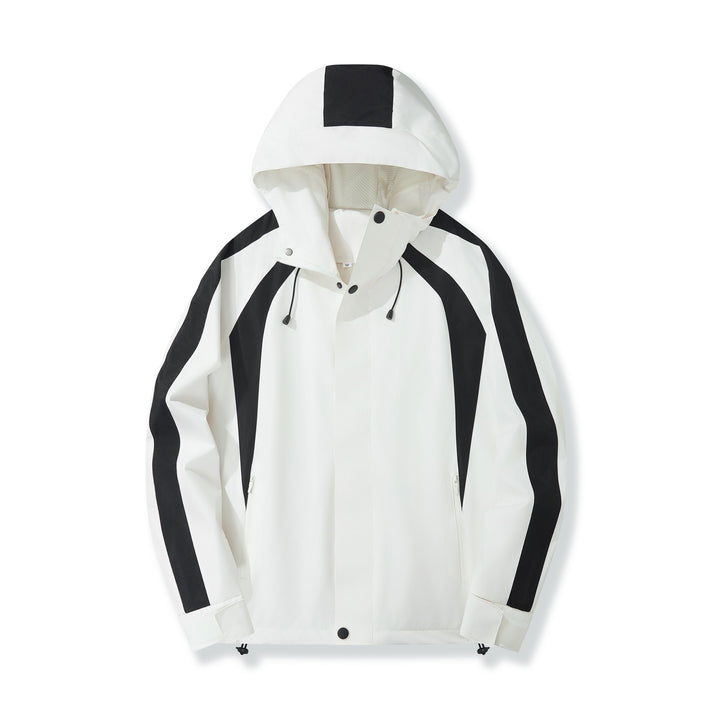 Women Lightweight Hooded Rain Jacket with Contrast Stripes and Mesh Lining Mune Fashion
