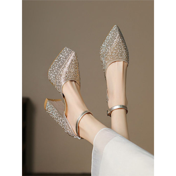 Women’s Platform Block-Heel Sandals with Square Toe Box and Rhinestone Trim Mune Fashion