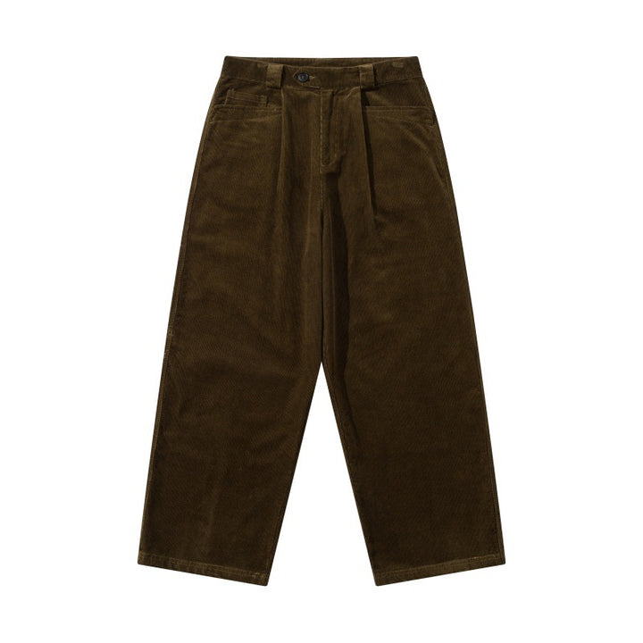 Men's Wide Cord Pants with Pleats, High Waist and Straight Leg Mune Fashion