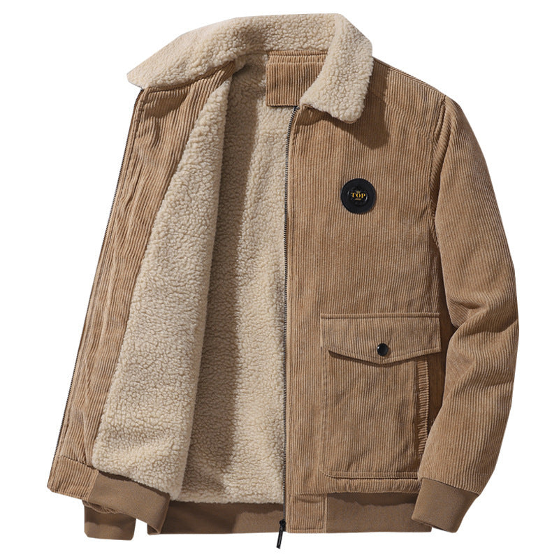 Men's cord field jacket in aviator style with sherpa collar and utility patch pockets Mune Fashion