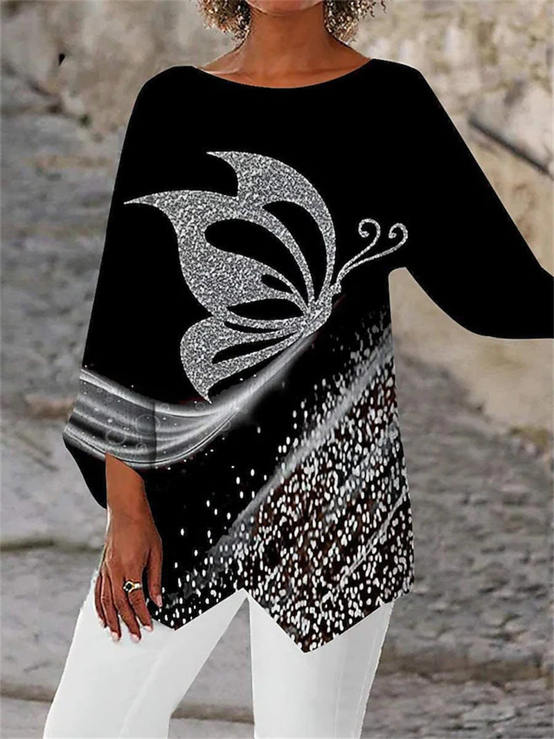 Women Asymmetrical A-Line Tunic with Ornamental Print and Pointed Hem Mune Fashion
