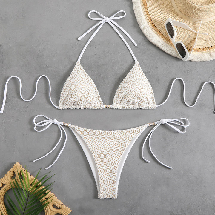 Women's triangle bikini set with adjustable straps and elegant pattern mix Mune Fashion