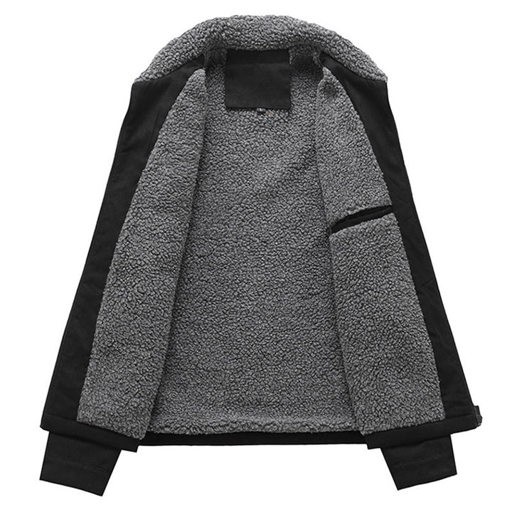 Men's sherpa-lined worker jacket in suede look with flap chest pockets and zip.