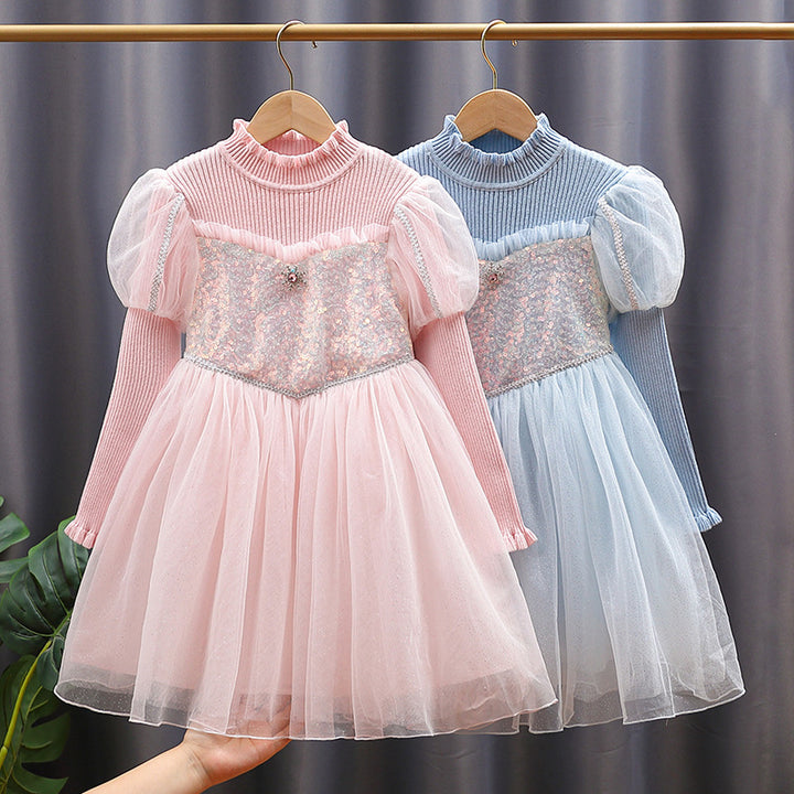 Girls' festive tulle dress with glittering appliqués and ruffles Mune Fashion
