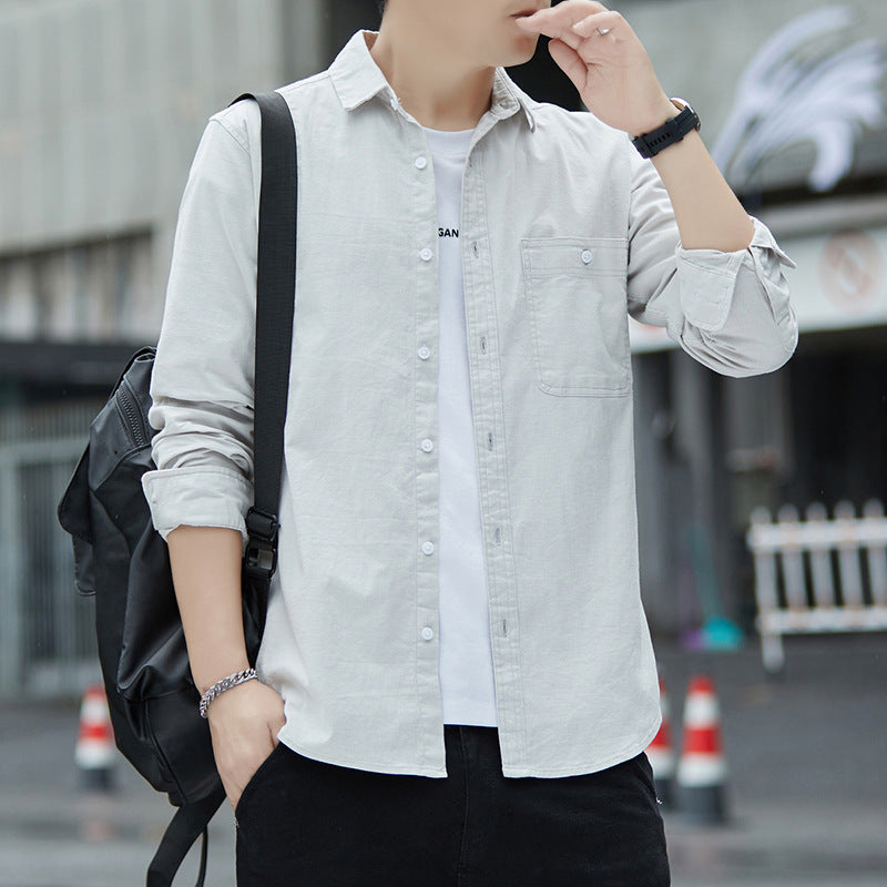 Men's Casual Oxford Shirt with Chest Pocket and Kent Collar Mune Fashion