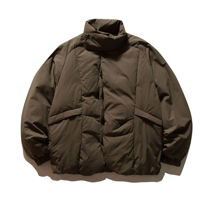 Men's Boxy Thermal Puffer Jacket with overlapping stand-up collar and patch flap pockets Mune Fashion