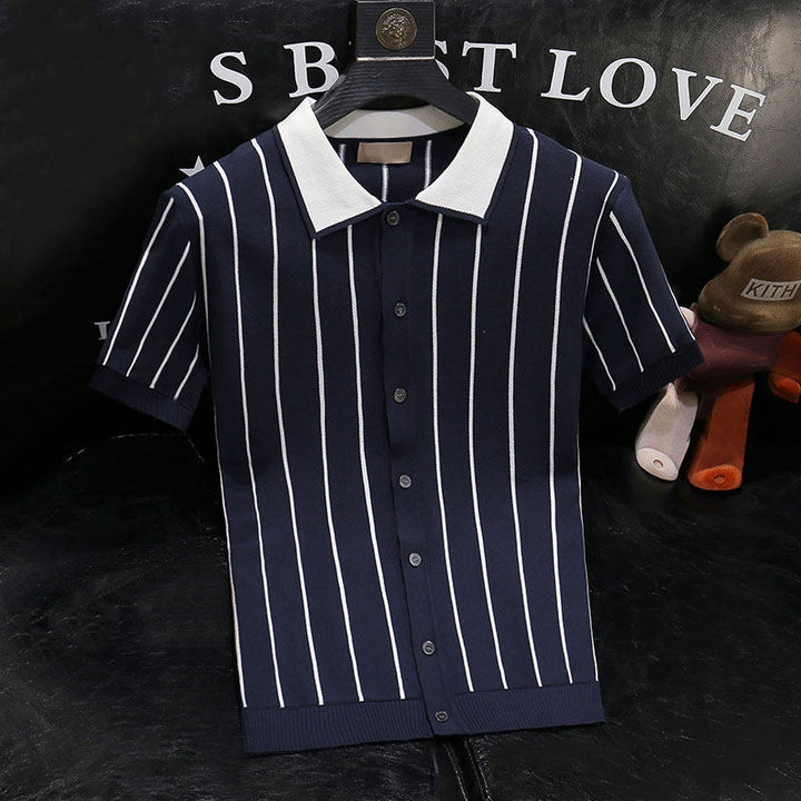 Men Stylish Short Sleeve Knit Shirt Mune Fashion