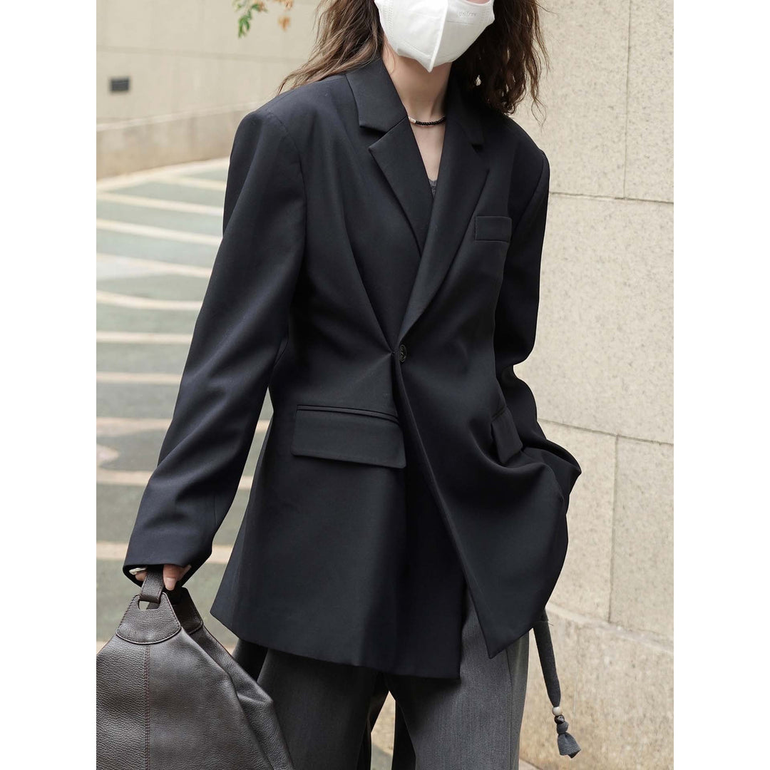 Women's Boxy Blazer with Extended Back and Concealed Single-Button Front Mune Fashion