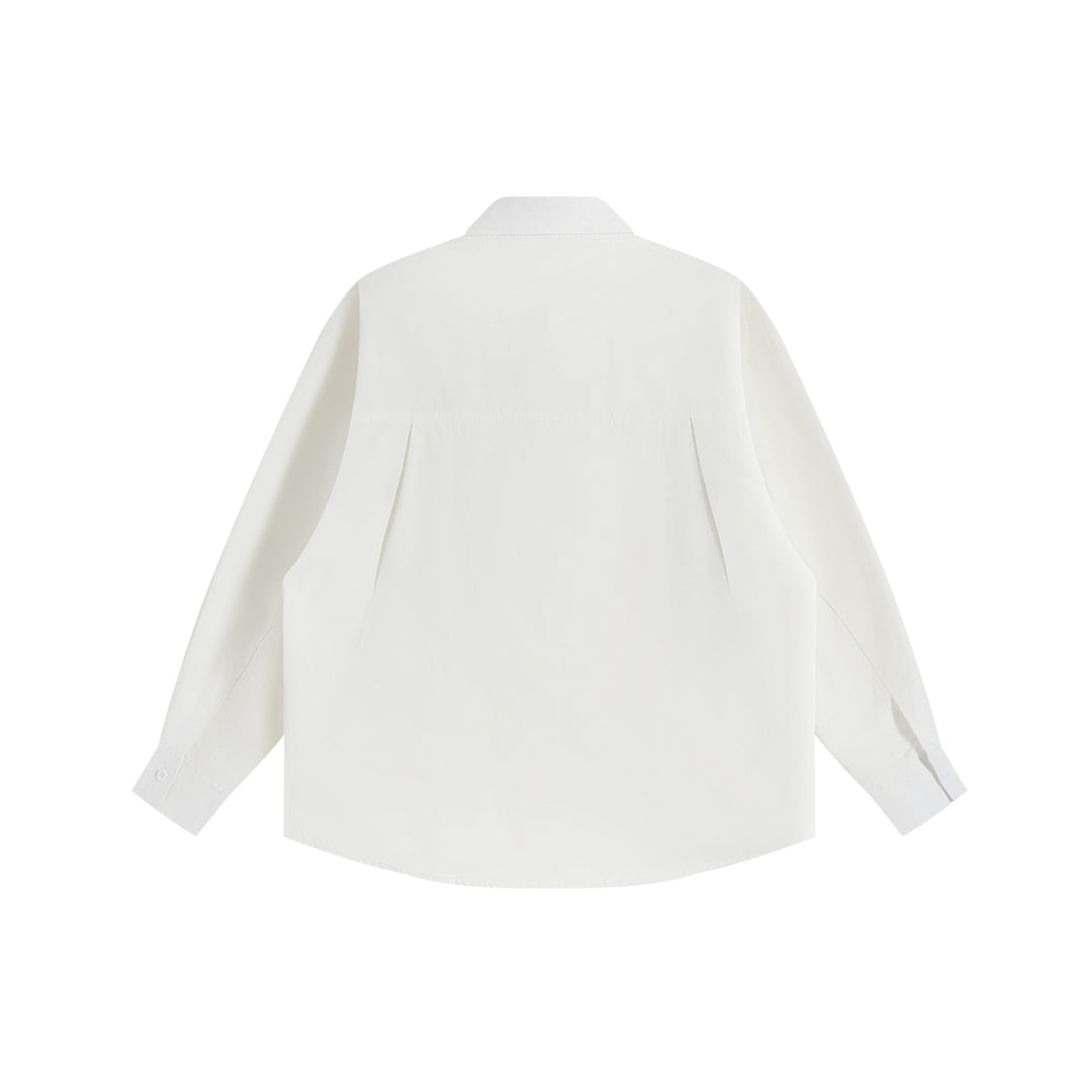 Unisex Loose Button-Down Shirt with vintage-inspired emblem patches and pocket Mune Fashion