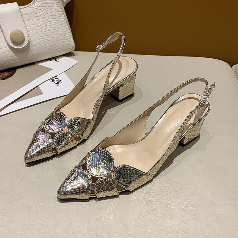 Women's Slingback Pumps with Snake Print and Decorative Mosaic Application Mune Fashion