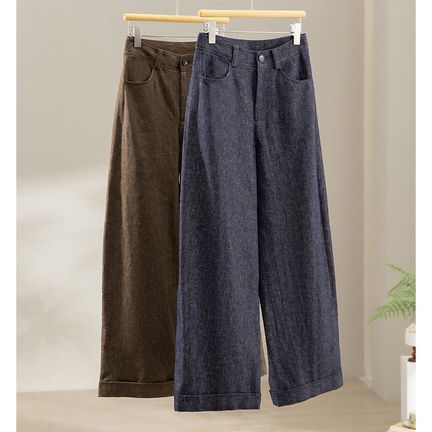 Women Wide High-Waist Jeans with Crease and Cuff Mune Fashion