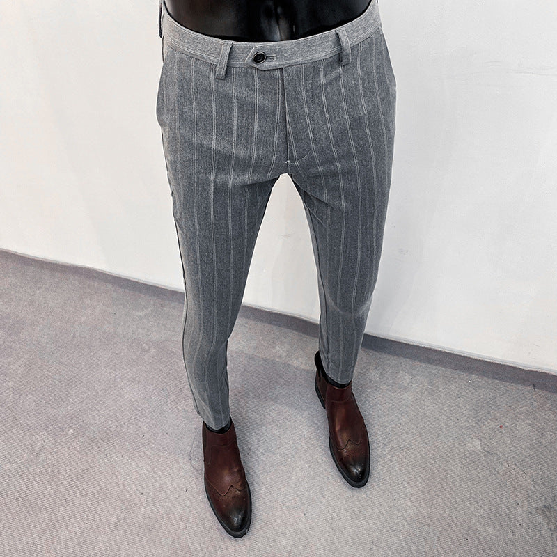 Men's tailored pinstripe suit trousers with ankle hem and crease Mune Fashion