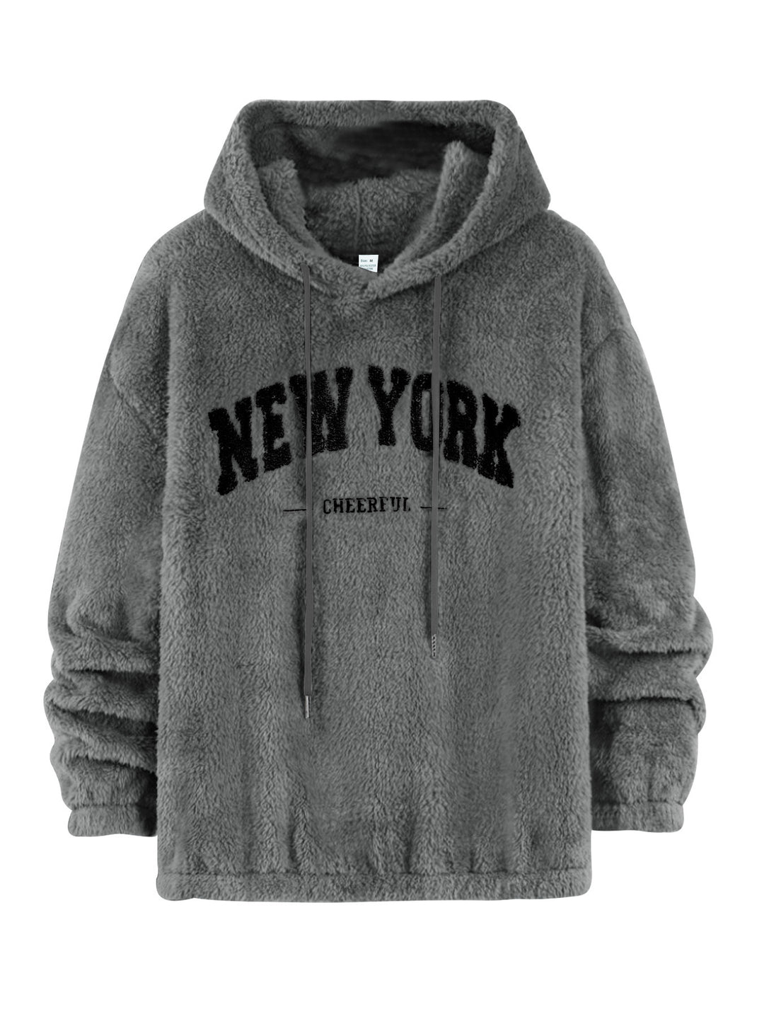 Unisex nan cozy plush hoodie with chenille logo, hood and elastic hem Mune Fashion