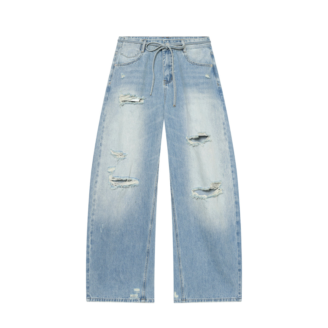 Women's wide ripped jeans with high waist and drawstring Mune Fashion