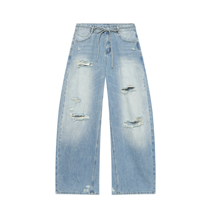 Women's wide ripped jeans with high waist and drawstring Mune Fashion