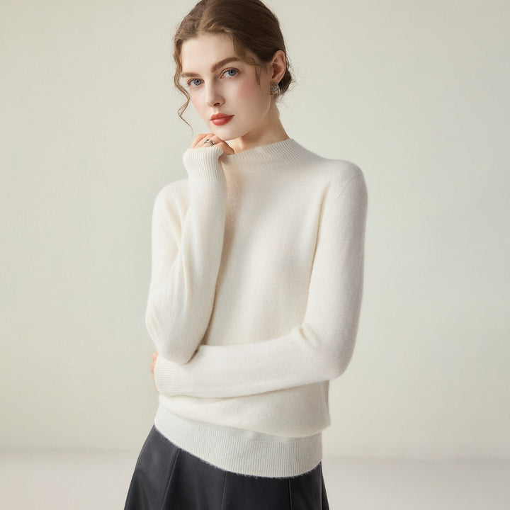 Women's Slim Mock Neck Fine Knitted Sweater with Cashmere-Like Feel Mune Fashion