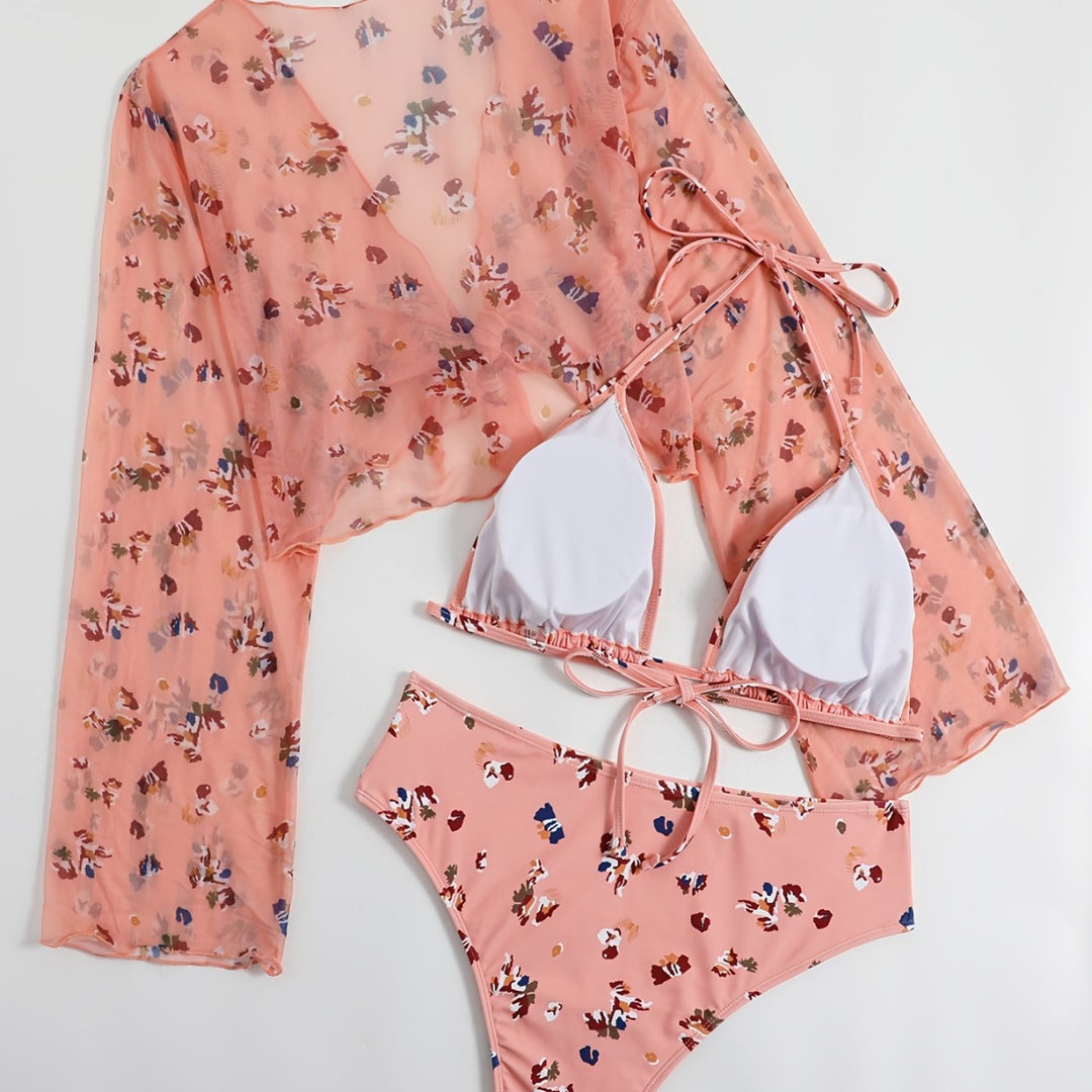 Women transparent beach top with colorful bikini Mune Fashion