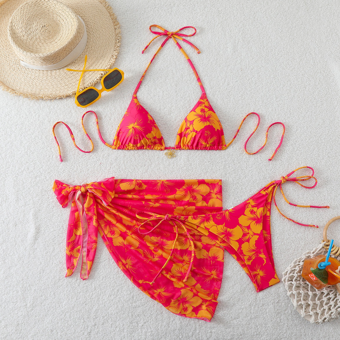 Women's bikini set with floral design and stylish wrap skirt Mune Fashion