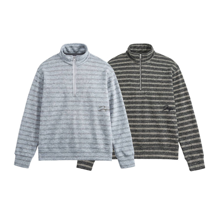 Men's Structured Half-Zip Knit Sweater with Stand Collar Mune Fashion