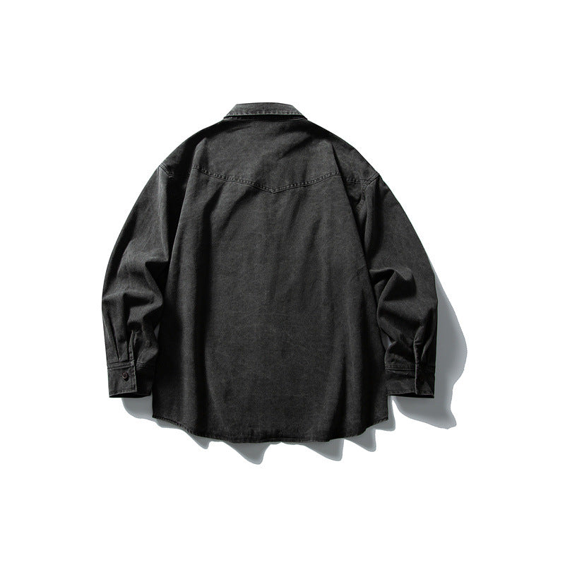 Unisex Oversize Cotton Denim Shirt Jacket with Patch Chest Pockets and Curved Hem Mune Fashion