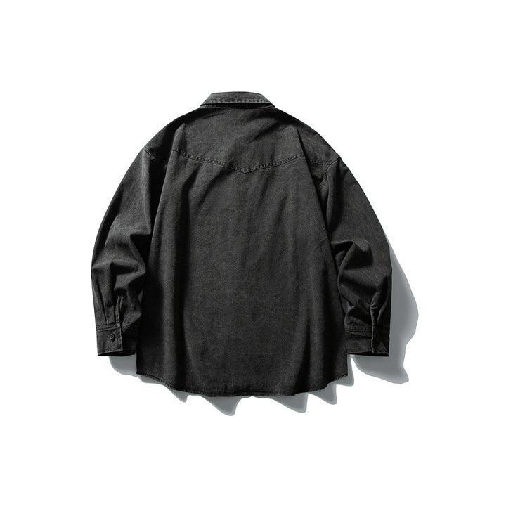 Unisex Oversize Cotton Denim Shirt Jacket with Patch Chest Pockets and Curved Hem Mune Fashion
