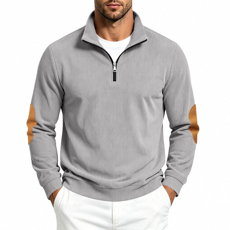 Men's half-zip pullover with waffle structure and elbow patches Mune Fashion
