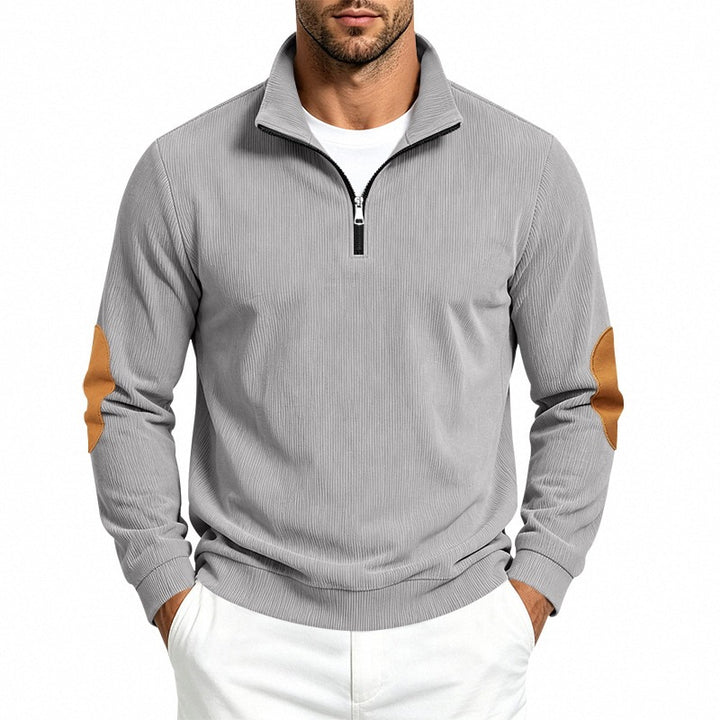 Men's half-zip pullover with waffle structure and elbow patches Mune Fashion
