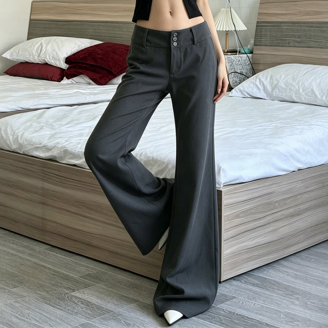 Women's high-waisted flared pants with wide bell-bottoms and decorative button placket Mune Fashion