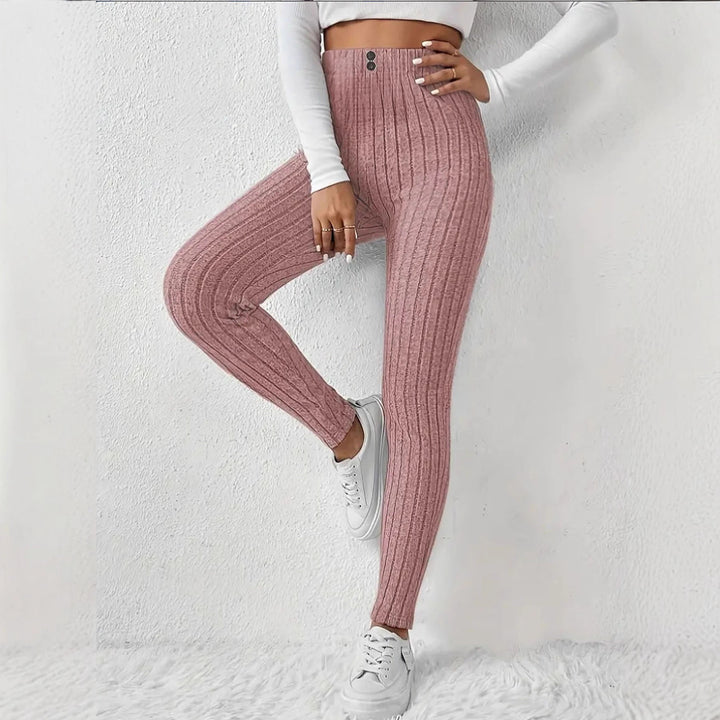 Women High-waisted Ribbed Knit Leggings with Elastic Waistband Mune Fashion
