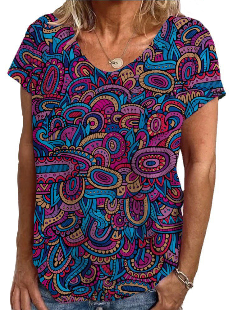 Ladies Loose Blouse with Colorful Paisley Pattern Mune Fashion
