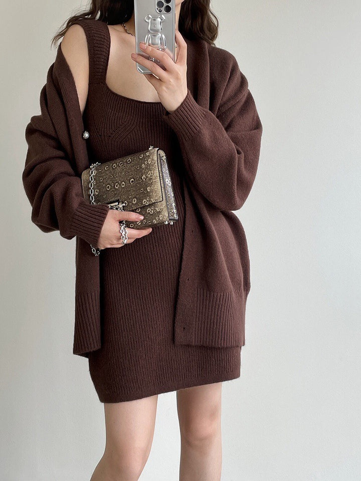 Women's knitted dress with open knit cardigan Mune Fashion