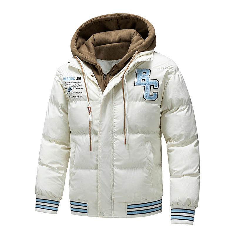 Men's Padded Quilted Jacket with Hoodie Insert and College Patches Mune Fashion