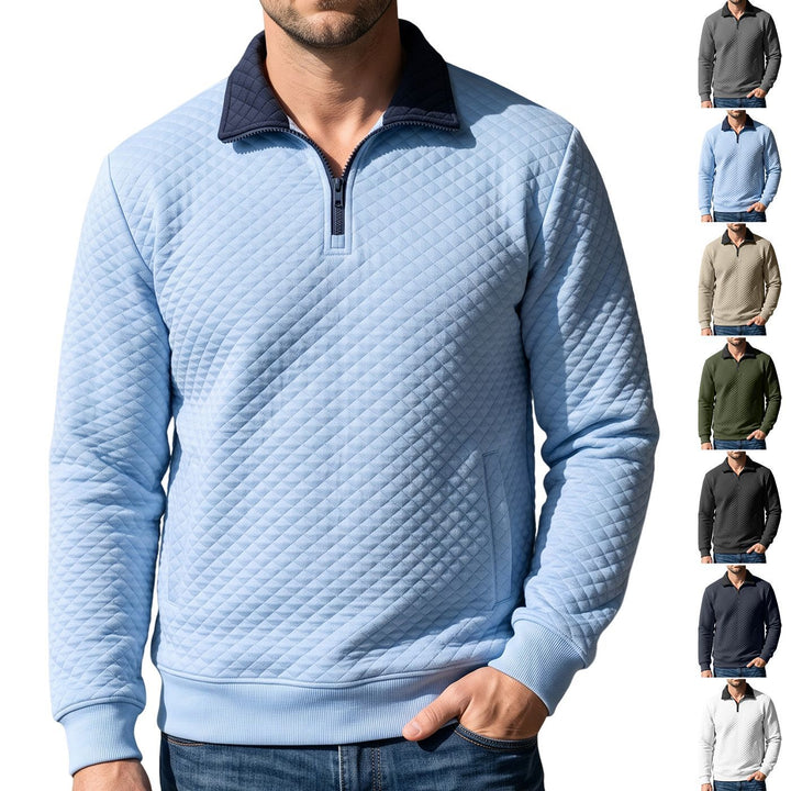 Men's quilted pullover with troyer collar and half zip Mune Fashion
