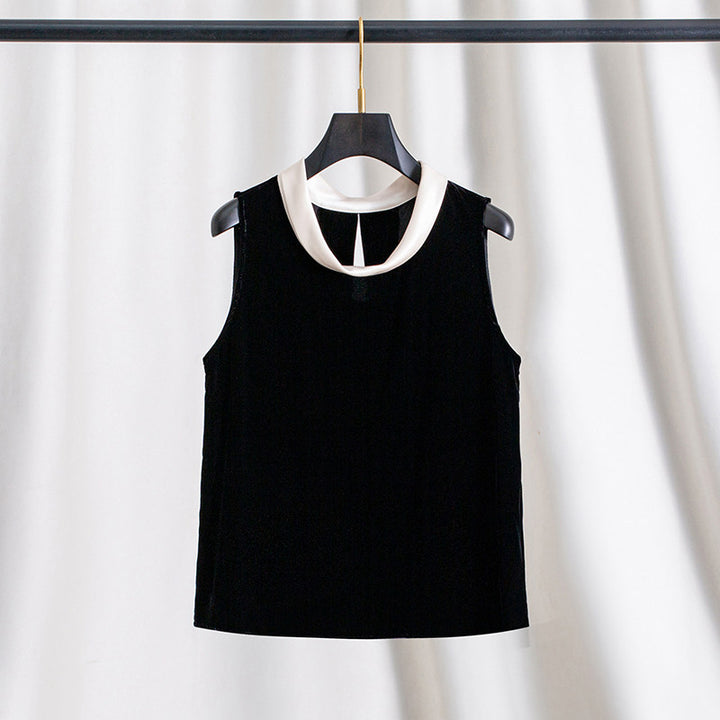 Ladies Elegant Velvet Blouse with Silk Collar Drune