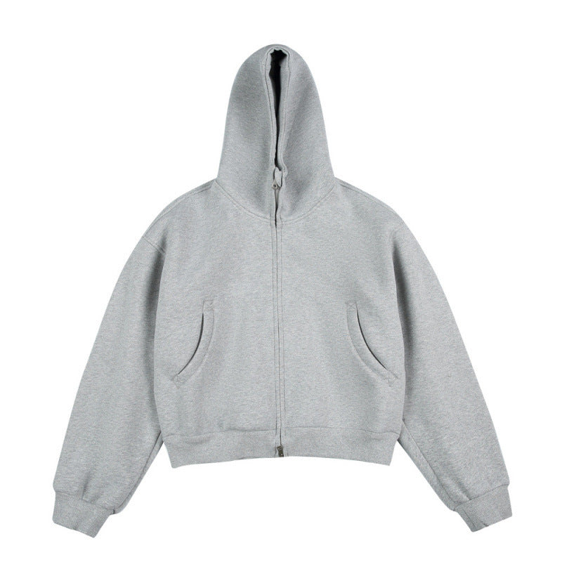 [Unisex] Short Boxy Hoodie with Continuous Zipper and Inserted Side Pockets Mune Fashion