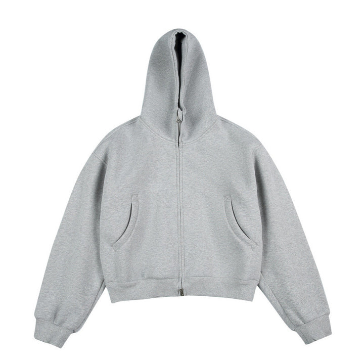 [Unisex] Short Boxy Hoodie with Continuous Zipper and Inserted Side Pockets Mune Fashion