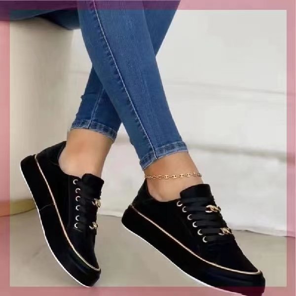 Women's platform sneaker with gold decorative edging and jewelry chain details Mune Fashion