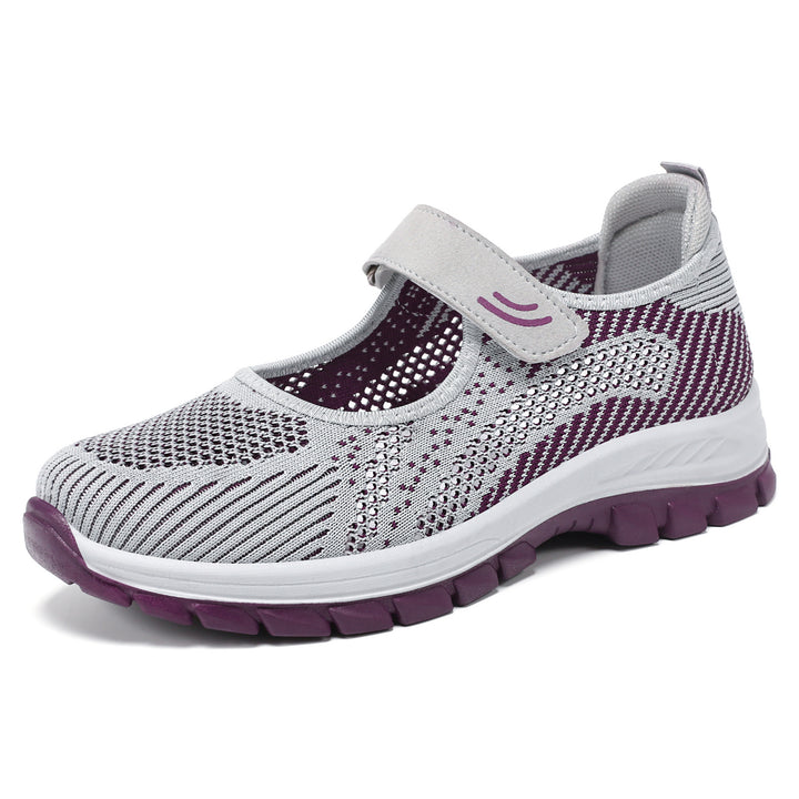 Women's breathable knitted Mary Jane walking sneakers with Velcro and cushioning lightweight sole Mune Fashion