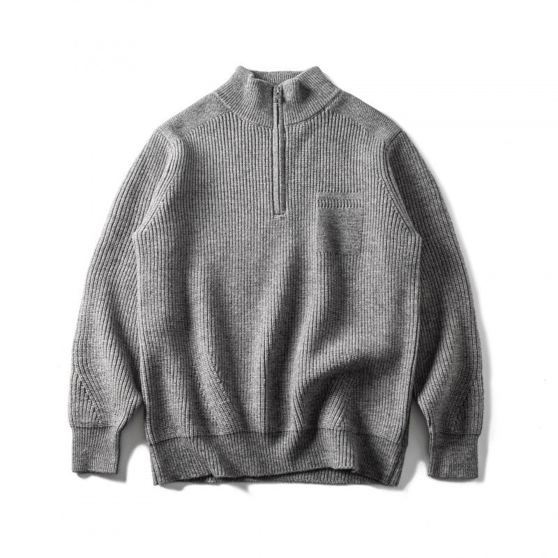 Unisex Coarse Knitted Half-Zip Sweater with Troyer Collar and Chest Pocket Mune Fashion