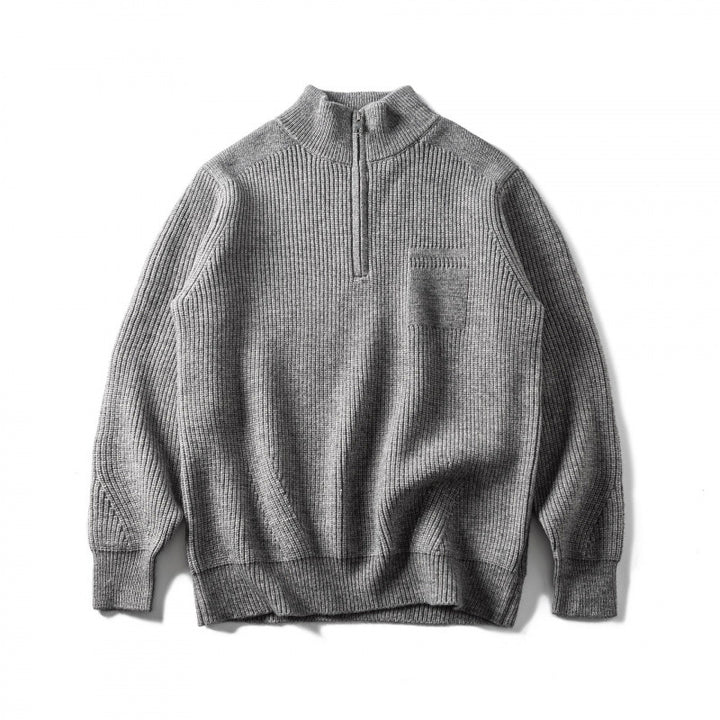 Unisex Coarse Knitted Half-Zip Sweater with Troyer Collar and Chest Pocket Mune Fashion