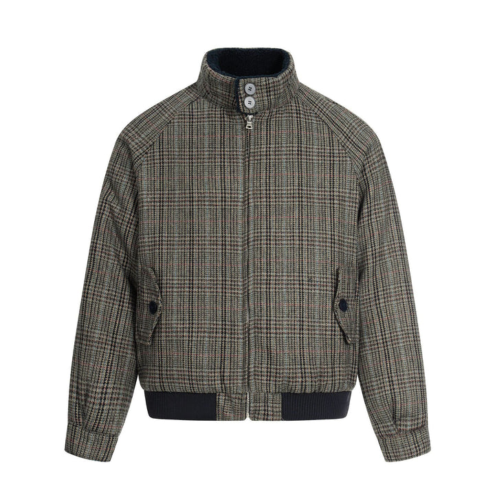 Men's Short Cut Glencheck Blouson with Funnel Neck and Ribbed Cuff Mune Fashion