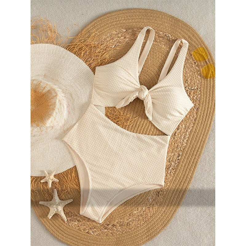 Women's One-Piece Swimsuit with Fashionable Cut-Out and Knot Detail Mune Fashion