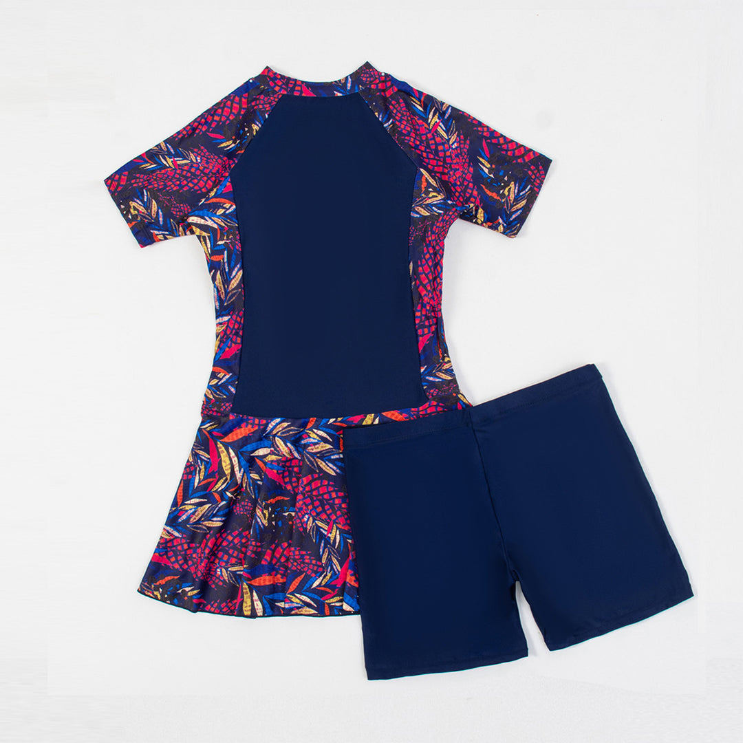 Women's sporty swimsuit one-piece with stylish skirt and zipper Mune Fashion