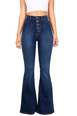 Women's nan high-waist jeans with flared hem, fitted cut and decorative button placket Mune Fashion