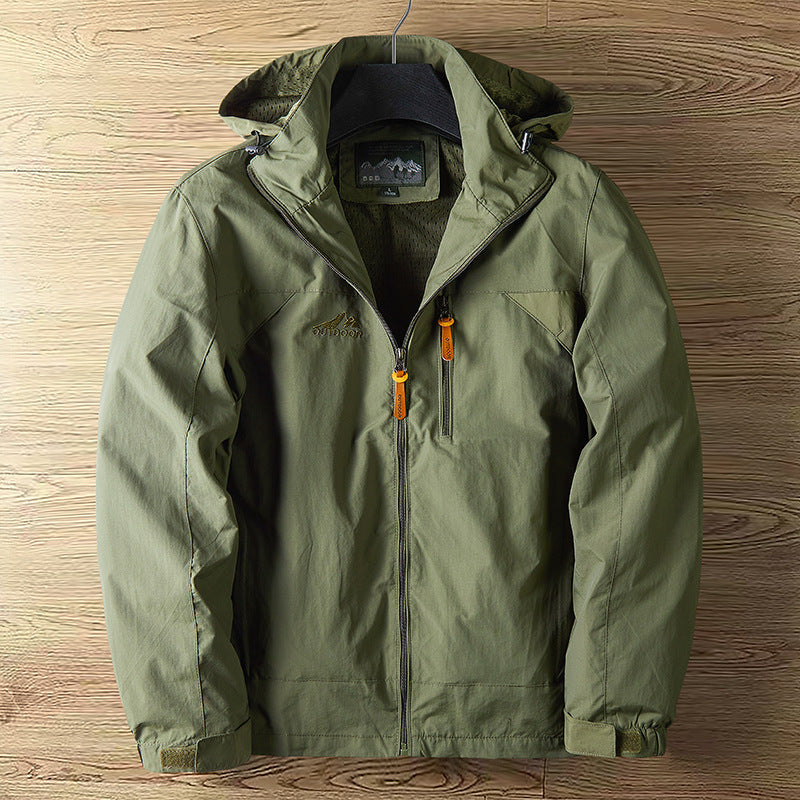 Men's Breathable Water-Repellent Outdoor Jacket with Hood and Zipper Mune Fashion