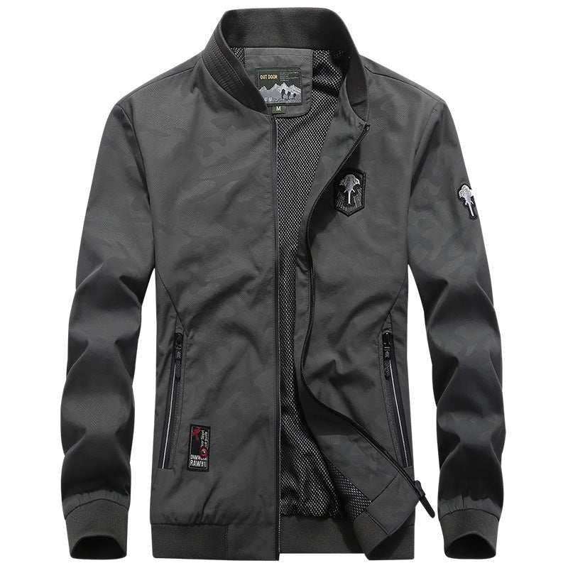 Men's Lightweight Urban Windbreaker Jacket with Mesh Lining, Embroidered Patches and Zipper Pockets Mune Fashion
