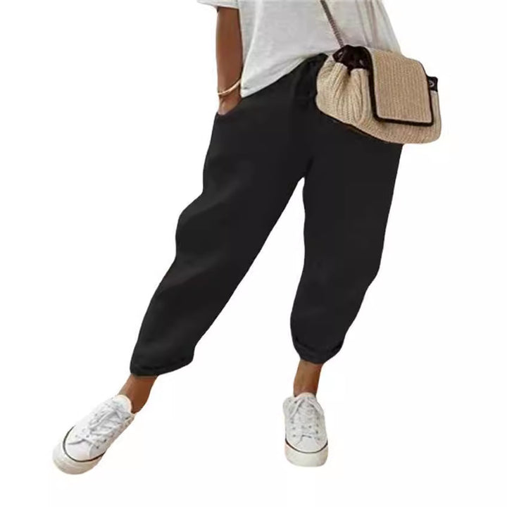 Women's lightweight linen pants with drawstring, loose pleat fit, and rolled ankle hem Mune Fashion