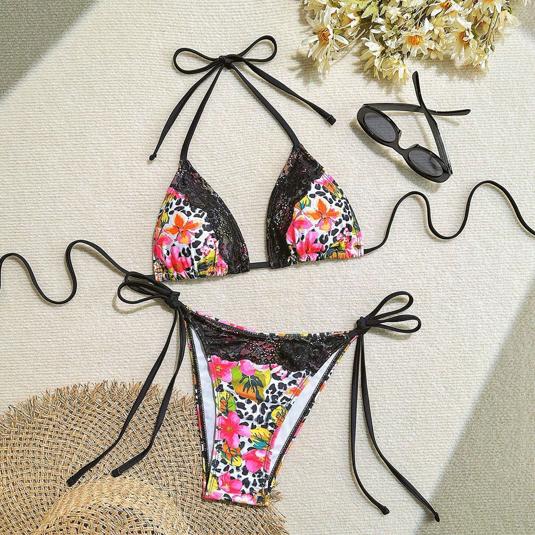 Ladies triangle bikini with lace embellishments Mune Fashion
