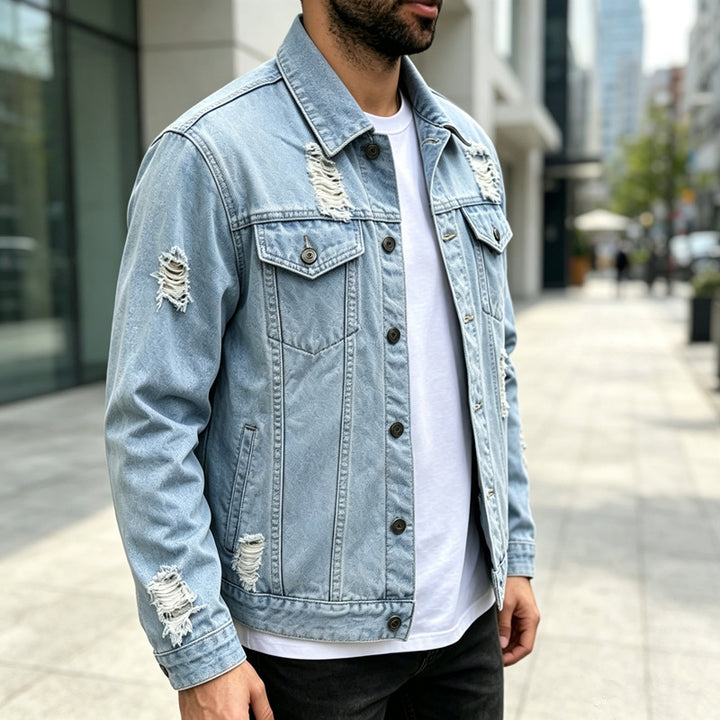 Men's Stylish Denim Jacket with Destroyed Details Mune Fashion